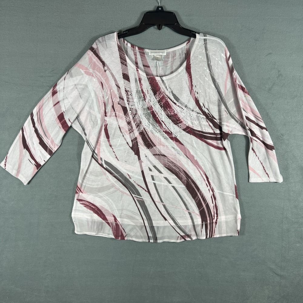 Christopher & Banks Women's Large‎ L Abstract Sequin Dolman Sleeve Top Blouse